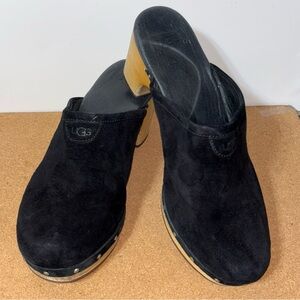 UGG Black Suede Mules Women's Size 8 Wooden Heel